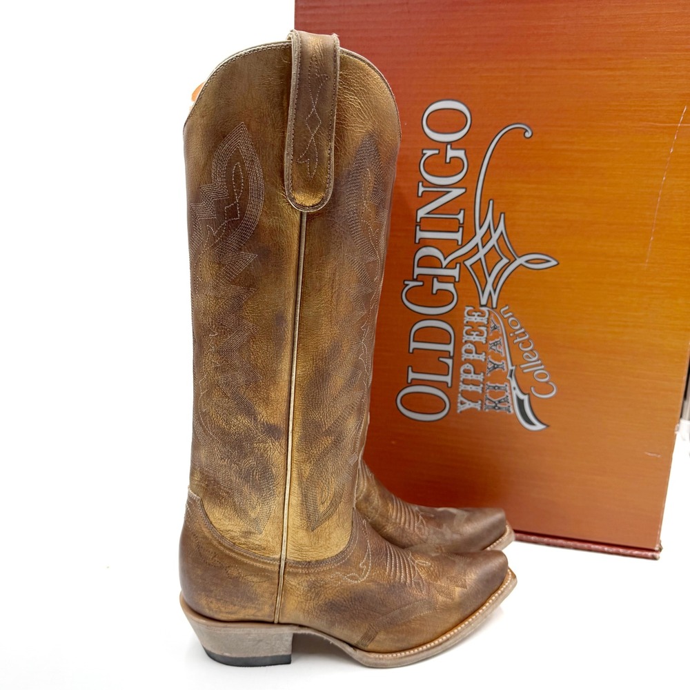 Old Gringo‎ Peyton 15" Boots Gold Leather Cowboy Metallic Western Sz 6 Women's